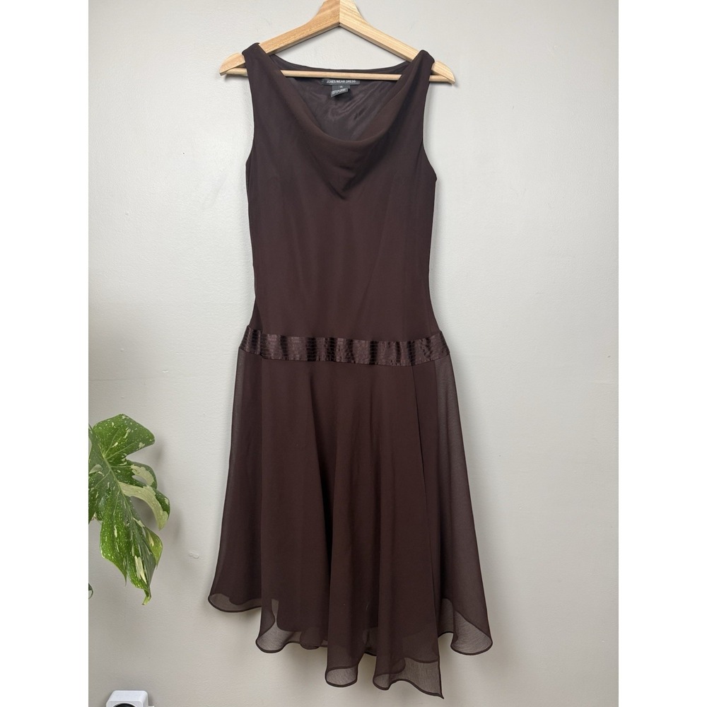 Y2K Jones Wear Brown Cowl Neck Asymetrical MIDI Dress Fairycore Whimsy Ethereal